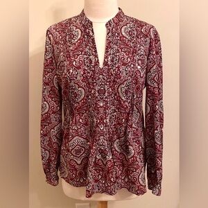 Talbots Burgundy Red Paisley M Victorian Preppy Modern Contemporary Sequin Top